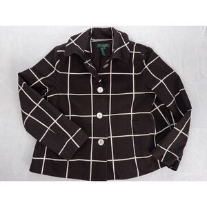 VTG Lauren by Ralph Lauren Blazer Women's Petite Large Brown White Career